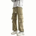 thumbnail image 2 of Mans Cargo Pants Solid Color Drawstring Waterproof Pocket Pants Khaki, 2 of 5