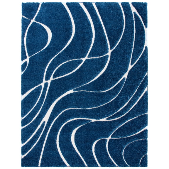 SAFAVIEH Florida Tamzen Abstract Shag Area Rug, Navy/Ivory, 9'6" x 13'