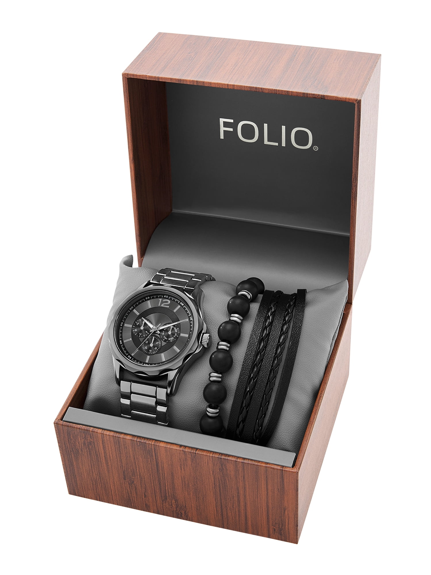 Folio Adult Men's Alloy Gunmetal 42mm 2pc Wristwatch Set