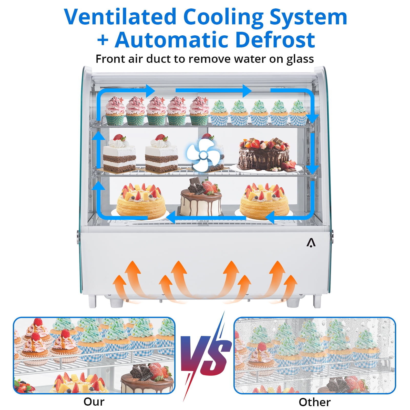 4.2 Cu.Ft Commercial Countertop Refrigerator - Display Case w/Led Lighting, Auto Defrost, Air-Cooling, Rear Sliding Door for Cafe Restaurant, Countertop/Floor Refrigerator