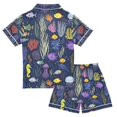 thumbnail image 2 of FORMRS Niños Short Sleeve Top and Pants Pajama Set Unisex Satin 2-Piece Sleepwear, Sizes 11-12Y, Vibrant Ocean Pattern, 2 of 8