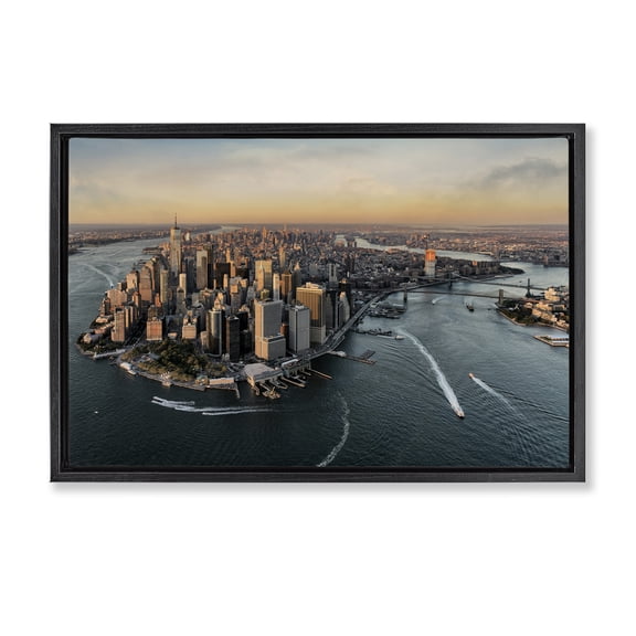 Stupell Industries Contemporary Manhattan From Above Black Floating Frame Canvas Art, 25 x 17, by Scott Stulberg
