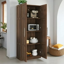 GZXS 70.87"H Kitchen Pantry Cabinet with 2 Doors and Adjustable Shelves, Freestanding Wooden Cupboard for Kitchen, Dining Room, or Living Room, Walnut