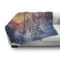 thumbnail image 3 of Winter Soft Flannel Fleece Throw Blanket, Snowy Landscape at Gloomy Sunrise Scenery in Mountain Forest Serene Nature Photo, Cozy Plush for Indoor and Outdoor Use, 50" x 70", White Red, by Ambesonne, 3 of 6