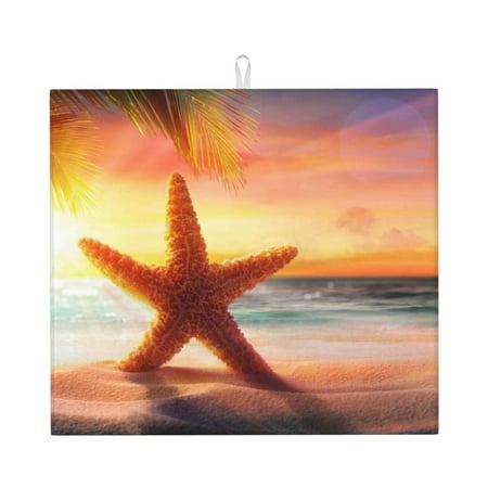 

Uemuo Starfish Sunset Sea Beach Pattern Dish Drying Mat 16*18 inch Absorbent Dish Drainer Kitchen Counter Large Size Dish Drying Pad for Countertops Sinks Draining Racks