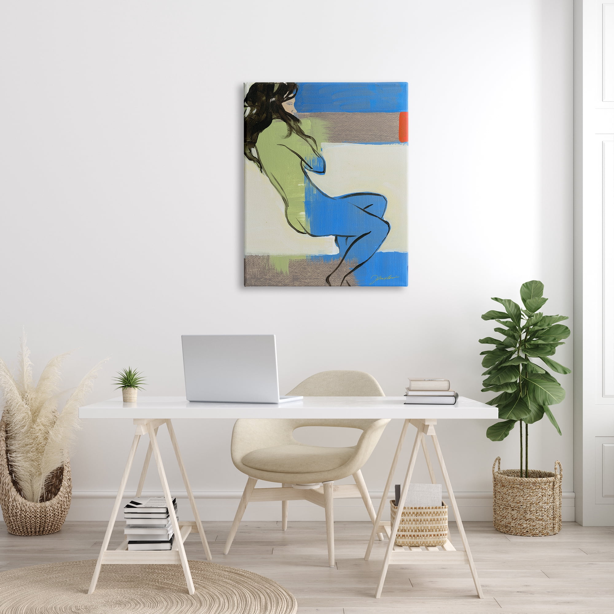 Stupell Industries Abstract Woman Laying over Geometric Shape Collage Abstract Painting Gallery Wrapped Canvas Print Wall Art, 30 x 40