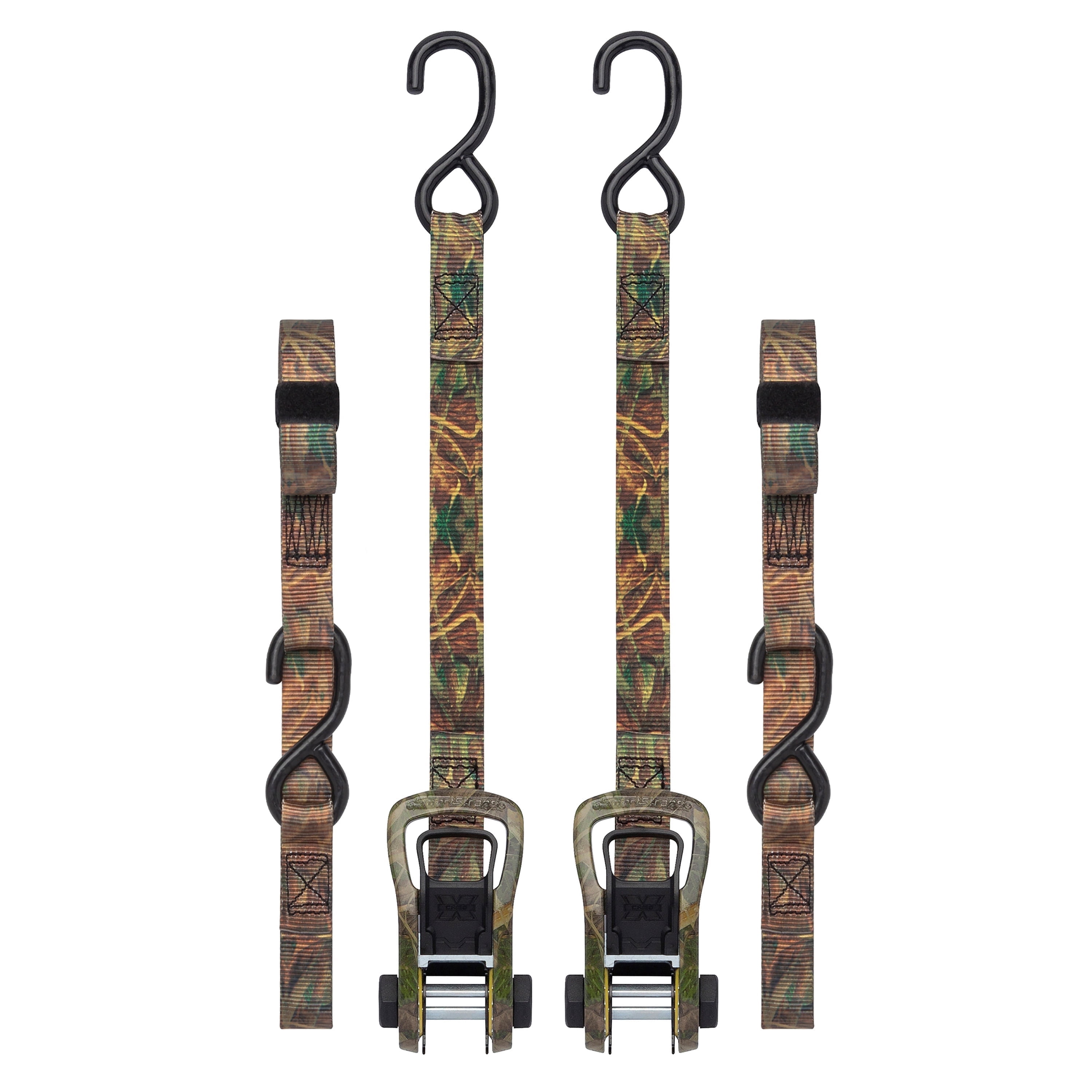 SmartStraps CamoX Standard Duty Ratchet Tie Down Straps, 1" x 10 ft, 500 lb Safe Work Load, 1,500 lb Break Strength, 2-Pack