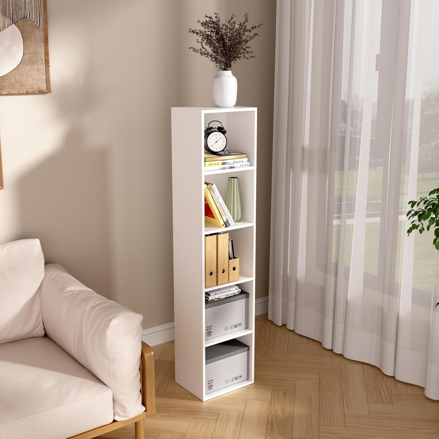 5 Cube Open Shelf Bookcase, Storage Organizer Shelves for Bedroom Closet, Space Saving 6 Layer Bookshelf, Compact Bookcase Unit Ideal for Small Spaces, 11.81*9.25*52.05 in