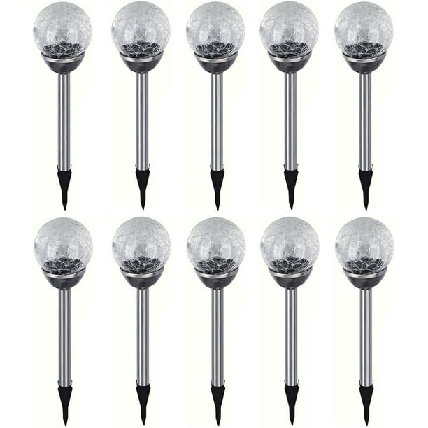 Juego de 10 bolas de luz de jardín solar LED de acero inoxidable con lámpara solar de luz crepitante decoración de luz solar lámpara de cambio de color de luz de jardín Adepaton LN-0232