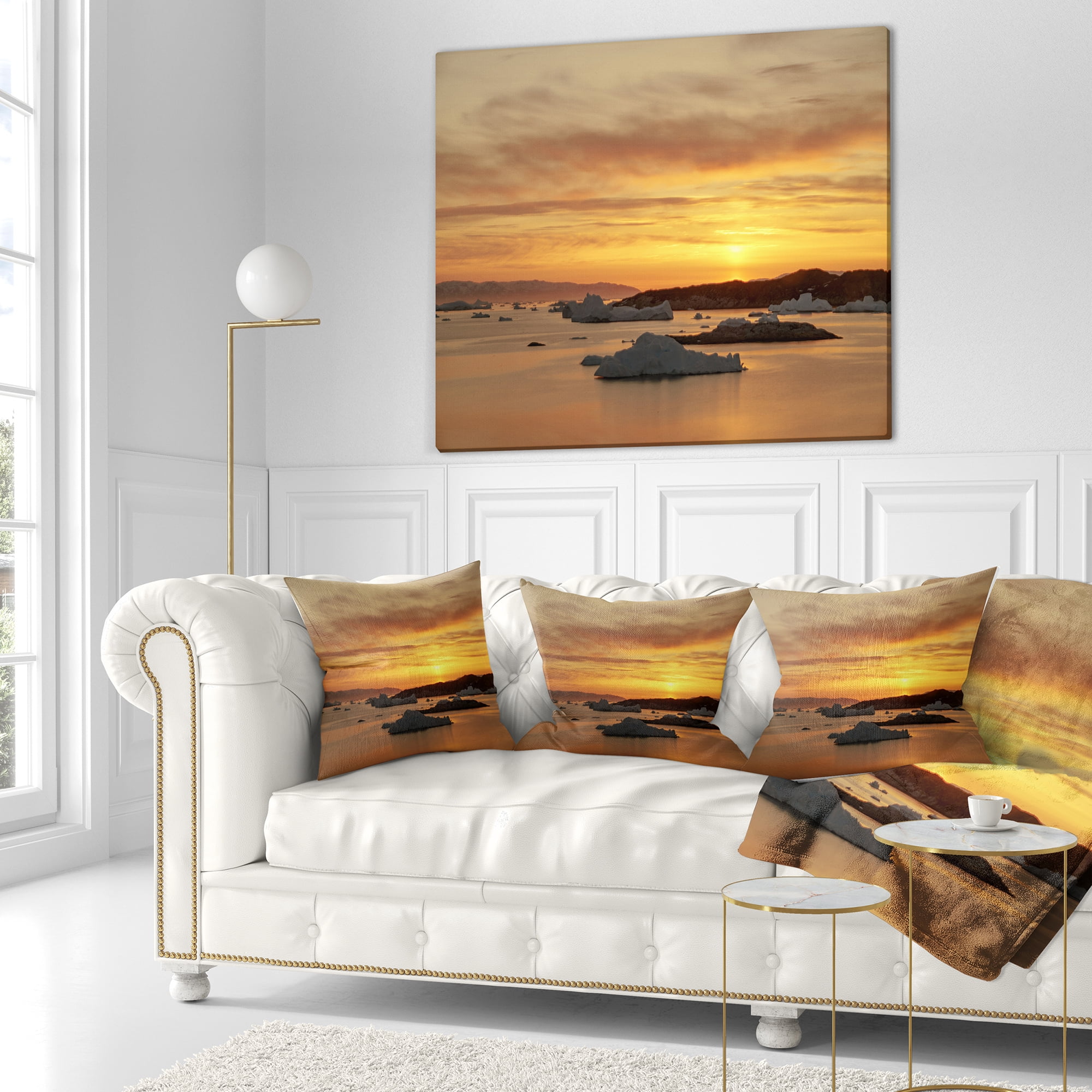 Designart Huge Icebergs on Arctic Ocean - Seascape Throw Pillow - 18x18