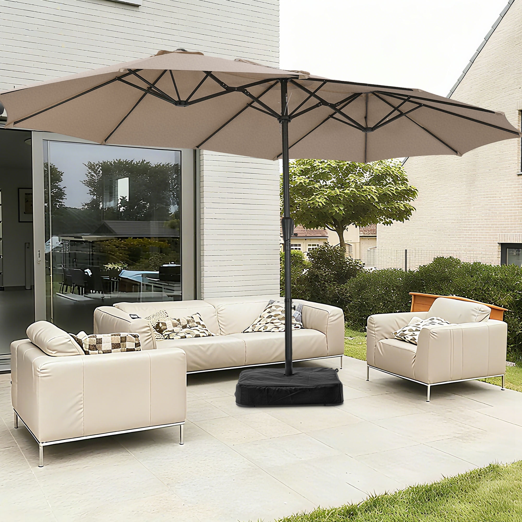 Autlaycil 15 ft Rectangle Patio Umbrella with Umbrella Base, Crank, Outdoor Market Umbrella (Khaki)