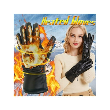 Black Male/Female Touch screen Electric Heated Gloves Winter Warm Leather Gloves Hands Thick Warm Cycling Mittens Sports Gloves +Rechargeable Battery