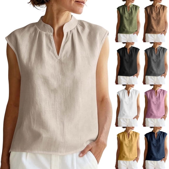 akafmk Womens Casual Sleeveless Shirts V Neck Blouses Solid Color Summer Daily Tank Tops