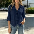 thumbnail image 3 of TGSLY Women's Button Down Shirts Lightweight Soft Collared Solid Color Blouses Loose Dressy Casual Cuffed 3/4 Sleeve Cotton Tops M, 3 of 10