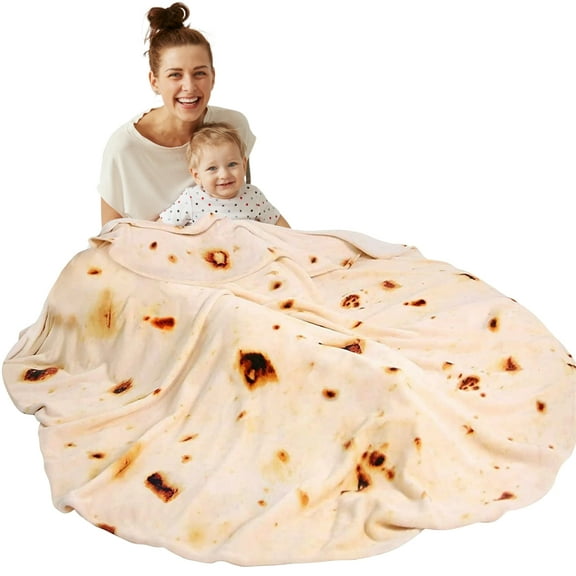 Rirool Tortilla Blanket - 71" Giant Taco Fleece Throw, Double-Sided Flannel, Funny Gift for Adults/Kids, Christmas & White Elephant (Machine Washable)