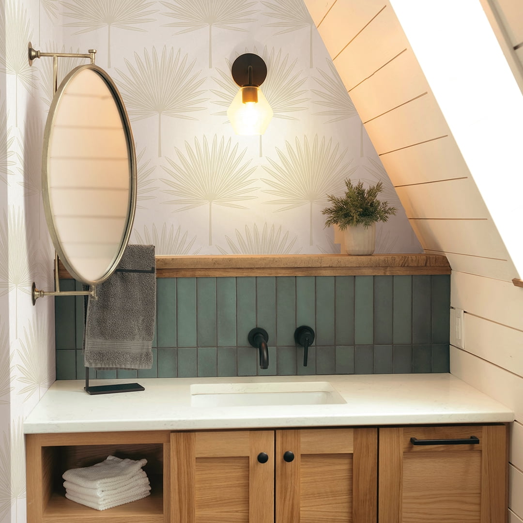 Stamped Palm Beige and Off-White Peel and Stick Wallpaper, 20.5" x 16.5'