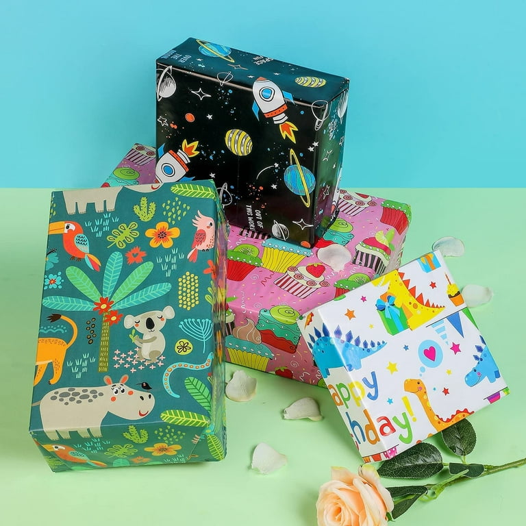 Birthday Wrapping Paper 4 Pack 100 sq.ft. Total Dinosaur – WrapaholicGifts