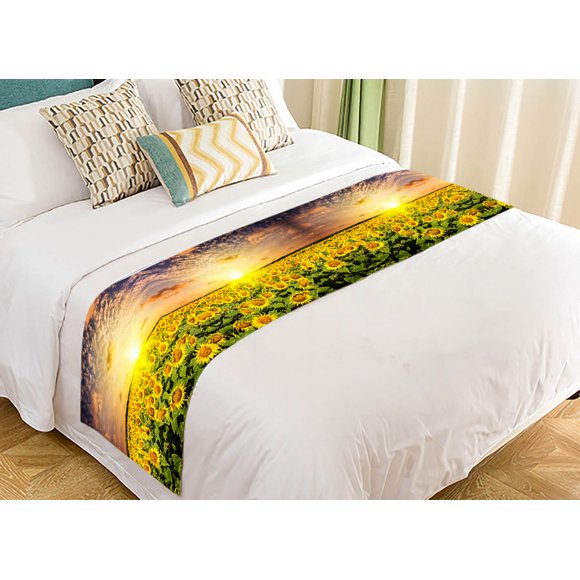YUSDECOR Sunset Sunflower Fields Fall Scenery Bed Runner Bedding Scarf Size 20x95 inches