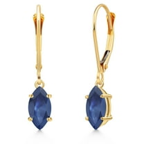 Gem Stone King 14K Yellow Gold Blue Sapphire Leverback Dangle Earrings for Women | 1.26 Cttw | Gemstone September Birthstone | Marquise 8X4MM