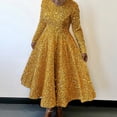 thumbnail image 2 of AURA Women’s Sequin A-Line Dress Round Neck Long Sleeve High Waist Mid-Length Zipper S-XXXL, 2 of 6