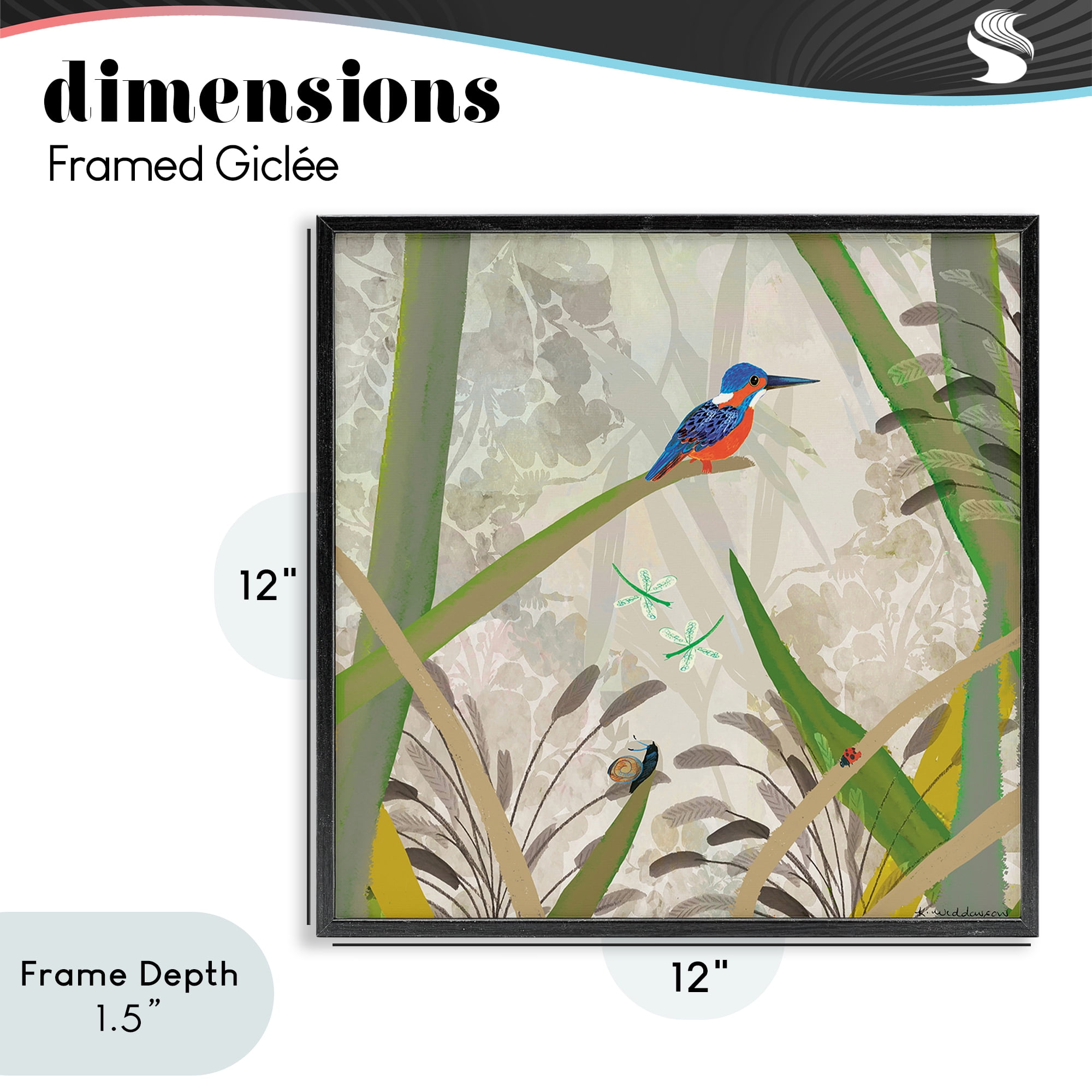 Stupell Industries Kingfisher Among Branches Black Framed Giclee Art, design by Kay Widdowson