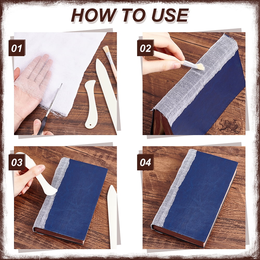 1set Book Binding Cloth Kits Binding Tools Set with 2Sheets White Cotton Cloth Fabric Book Cloth 2pcs Bone Folder Paper Creaser 1 Brush