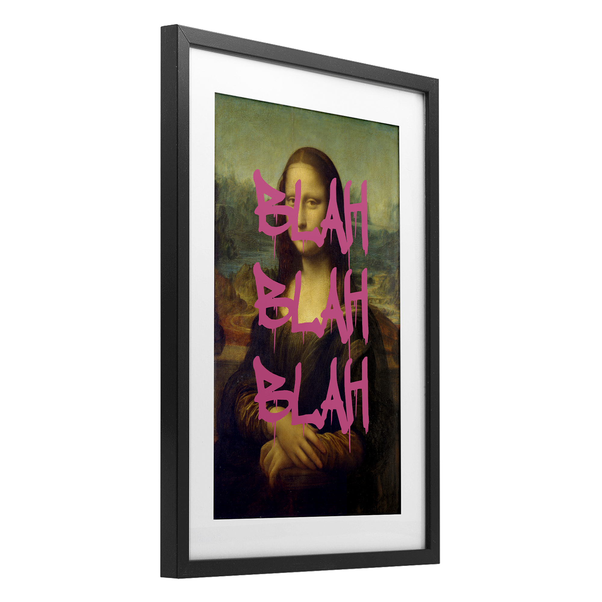 Graffiti Over Mona Lisa Black Framed Print Under Glass, design by Masters Redux