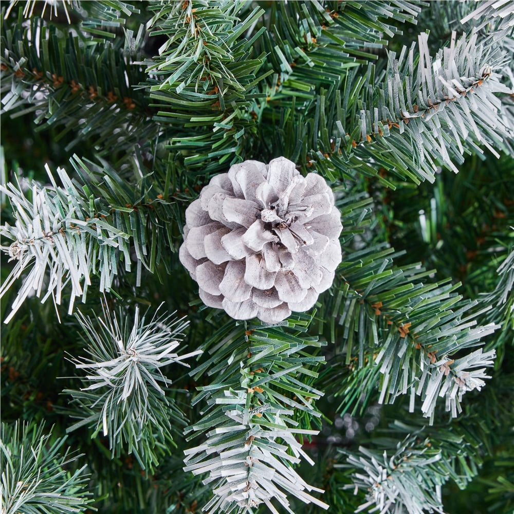Alden Design 7.5ft Pre-lit Frosted Artificial Christmas Tree with Pinecones, Green