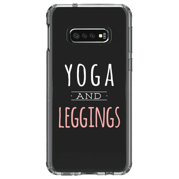 DistinctInk Clear Shockproof Hybrid Case for Samsung Galaxy S10e (5.8" Screen) - TPU Bumper Acrylic Back Tempered Glass Screen Protector - Yoga and Leggings