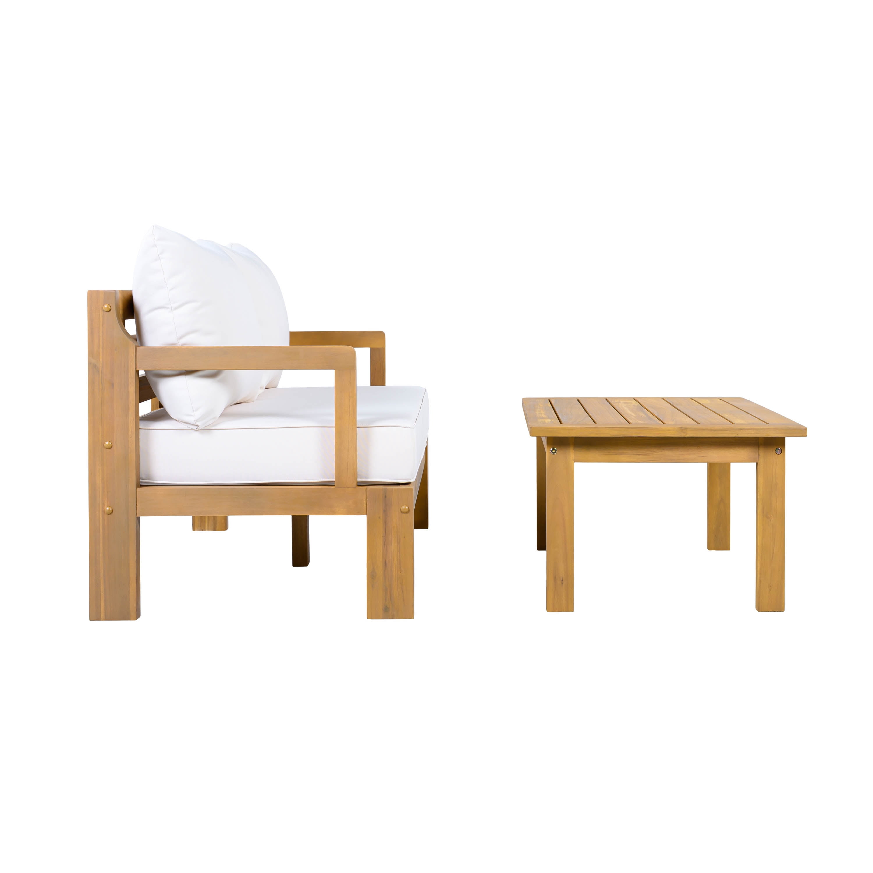 2 Piece Chat Set, Outdoor Acacia Wood Patio Furniture for Garden, Natural and Beige
