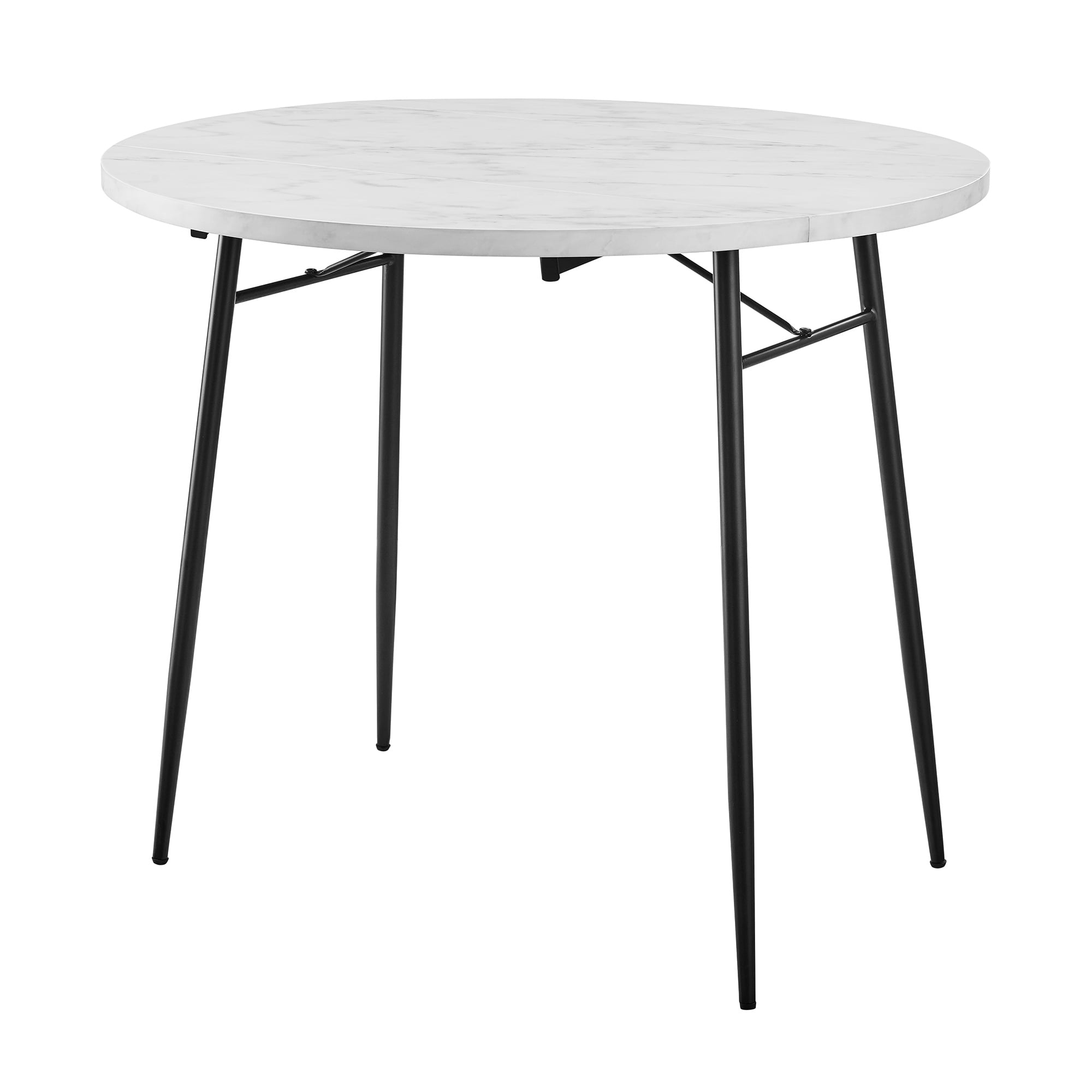 Ember Interiors Modern Round Drop Leaf Faux White Marble Dining Table