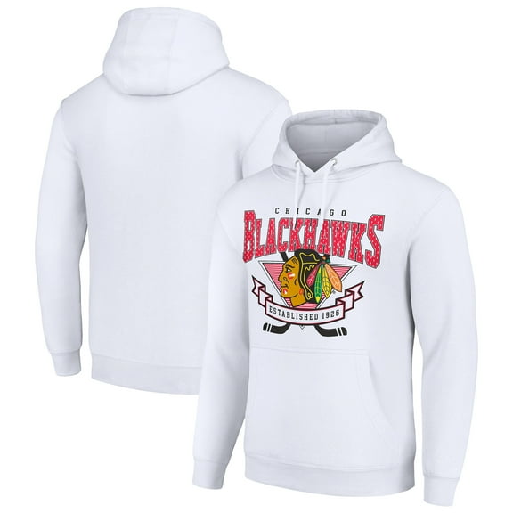 Men's Starter White Chicago Blackhawks Team Logo Graphic Fleece Tri-Blend Pullover Hoodie