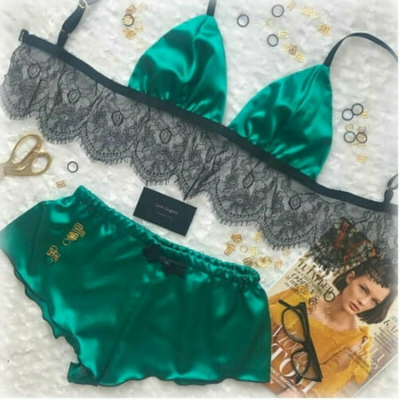 

Gueuusu Women Lace Bra Underwear Satin Silk G-String Lingerie