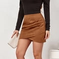 thumbnail image 4 of sunsanly High-waist Hip Wrap Slim Fit Zipper Closure Mini Skirt Irregular Cross Pleated Suede Skirt Streetwear, 4 of 7