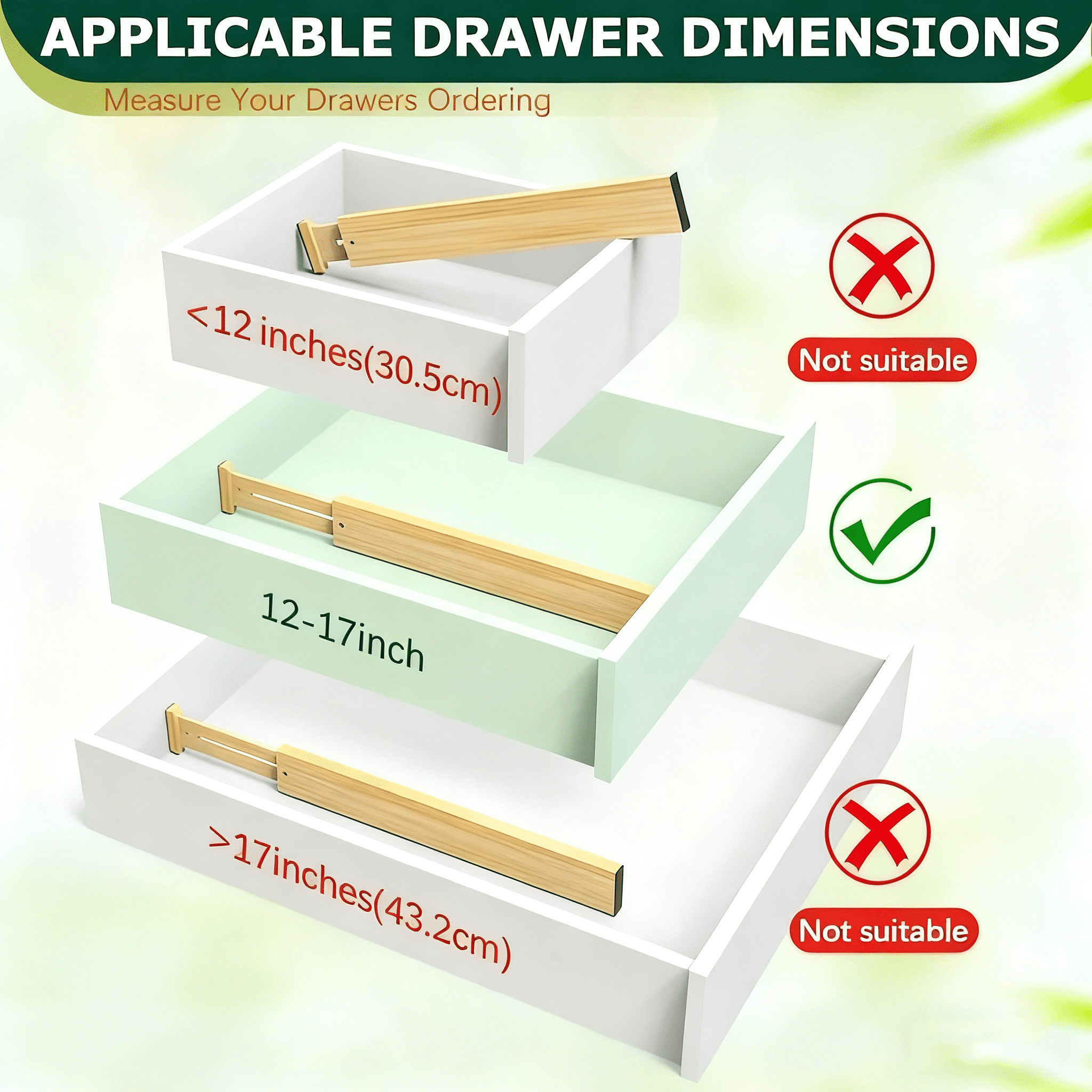 FAKYFJ Bamboo Drawer Dividers, Adjustable Drawer Divider for Clothes, Kitchen, Dresser, Bedroom, Bathroom and Office, 6-Pack (Natural, 12-17 IN)