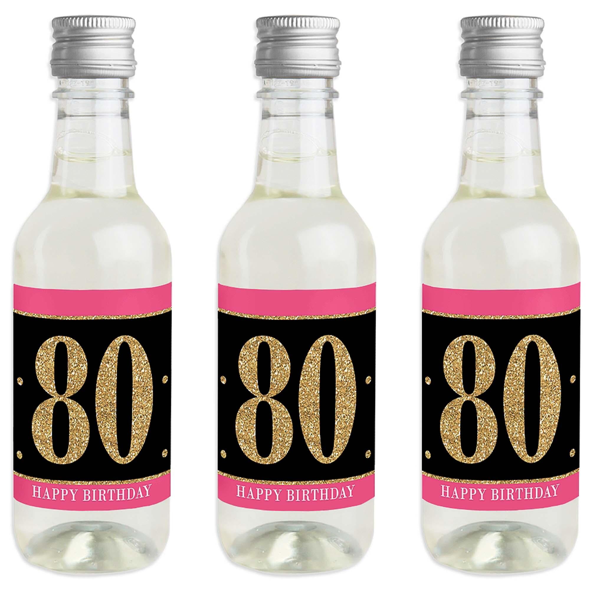 Sticker Wine or Spirit Pink Sparkle on Black Birthday Bottle Label