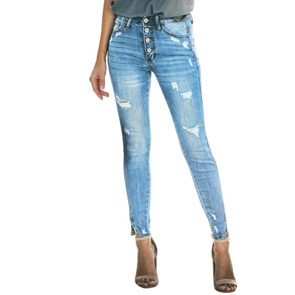 Durtebeua Jeans For Women Ripped Elastic Hole Jeans Trousers Slim Denim Pants