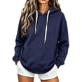 thumbnail image 2 of WIZUTIZ Women's Casual Hooded Pocket Sweatshirt Long Sleeve Pullover Hoodie Solid Color Relaxed Fit Fall Winter Everyday Warm Top, 2 of 9