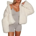 thumbnail image 2 of Women'S Short Coat Casual Jacket with Pockets Warm Winter Zip-Up Outwear Cream White S, 2 of 7