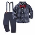 thumbnail image 2 of Odeerbi 18M-6Y Toddler Boys Cotton Gentleman Formal Dress Suit Casual Long Sleeve Plaid Dress Shirt Overall Pants Set Toddler Boys Clothes, 2 of 6