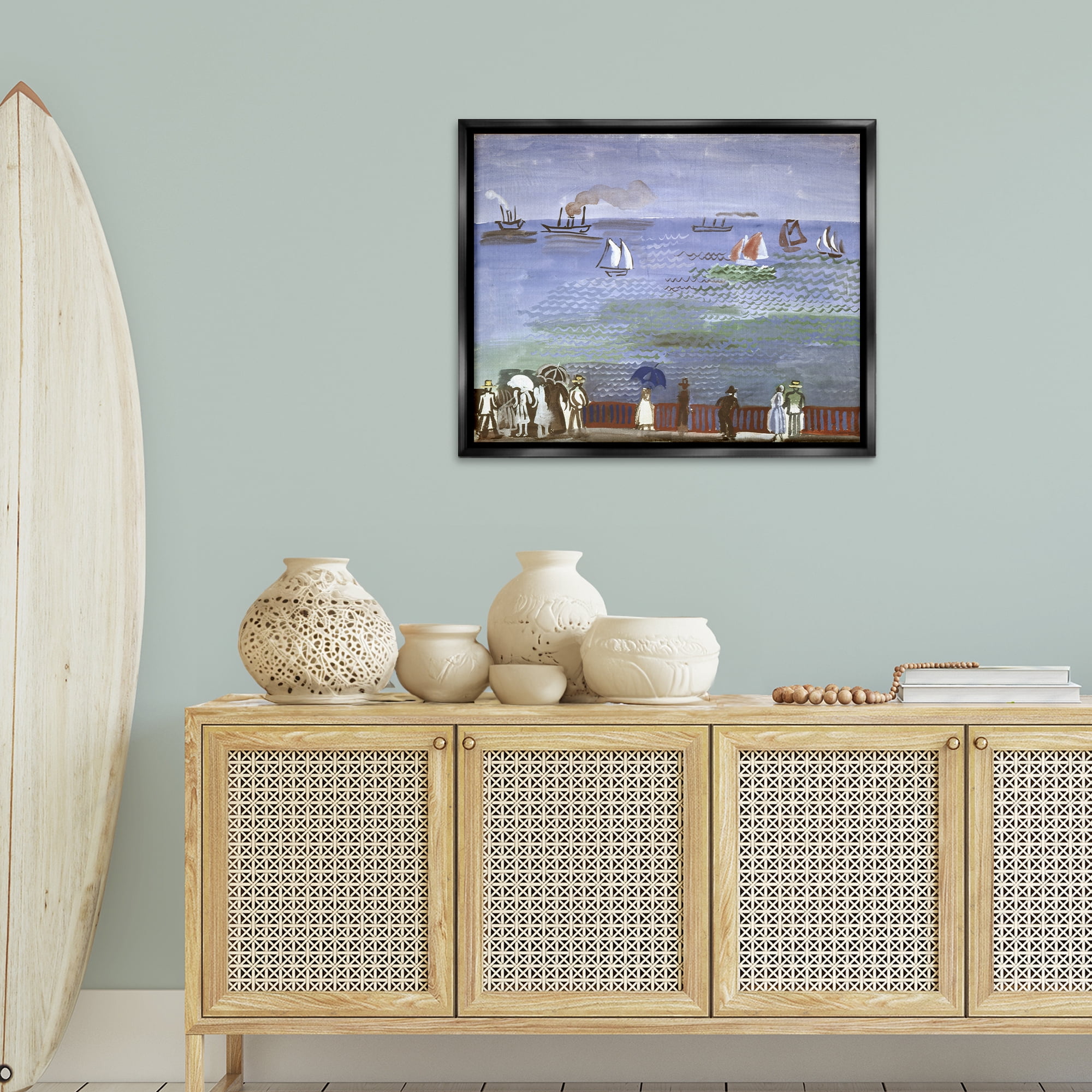 Stupell Industries Classic Raoul Dufy Nautical Scene Landscape & Nature Painting Black Floater Framed Canvas Art Print Wall Art, 31 x 25