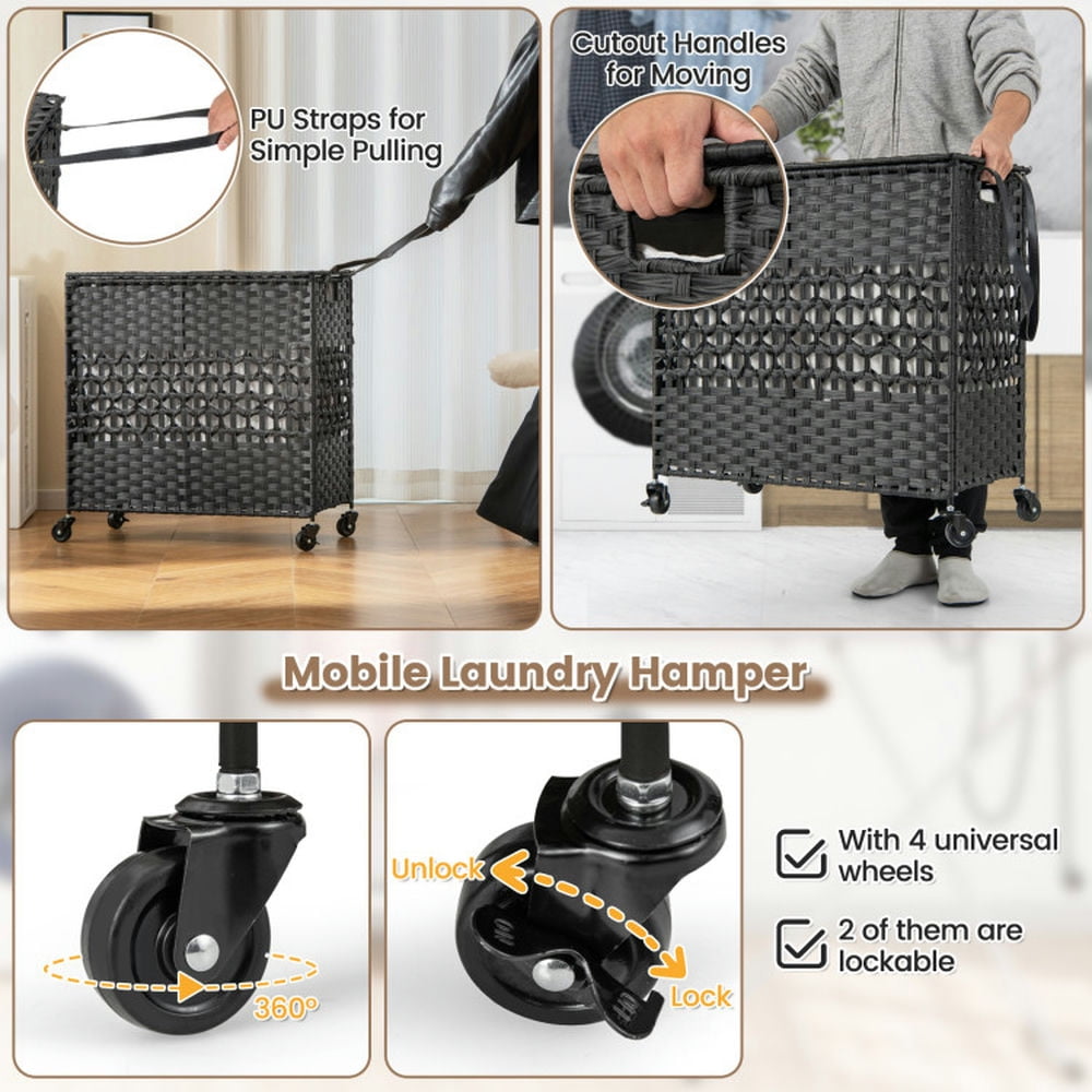 Finihen Laundry Hamper, Laundry Basket, 110L 2-Section Laundry Hamper with 2 Removable and Washable Liner Bags, for Bathroom, Laundry Room, Black Finihen Laundry Hamper, Laundry Basket, 110L 2-Section Laundry Hamper with 2 Removable and Washable Liner Bags, for Bathroom, Laundry Room, Black