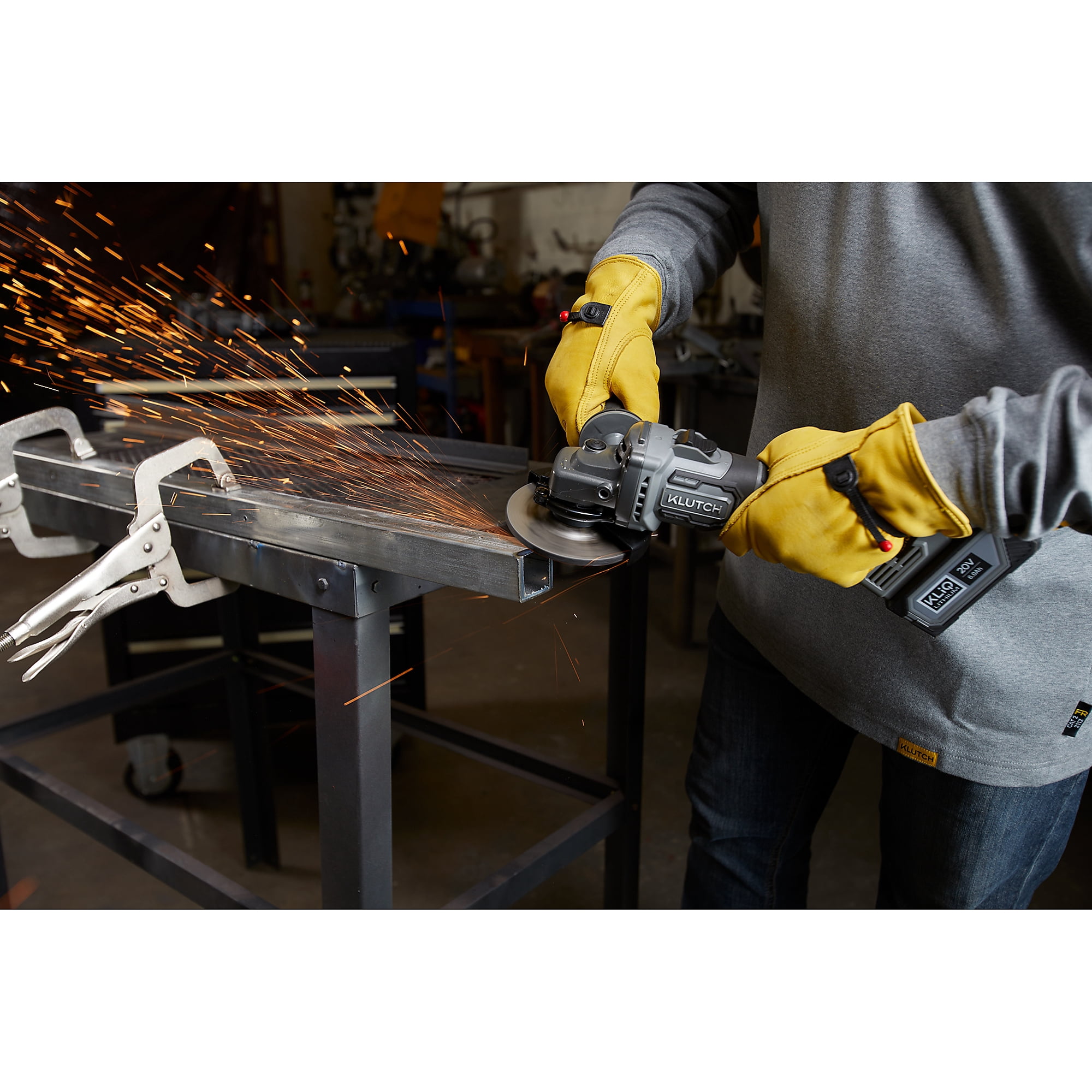 Klutch 4-1/2in. Metal Angle Grinder, KLiQ 20V, 8500 RPM, Brushless, Cordless, Bare Tool