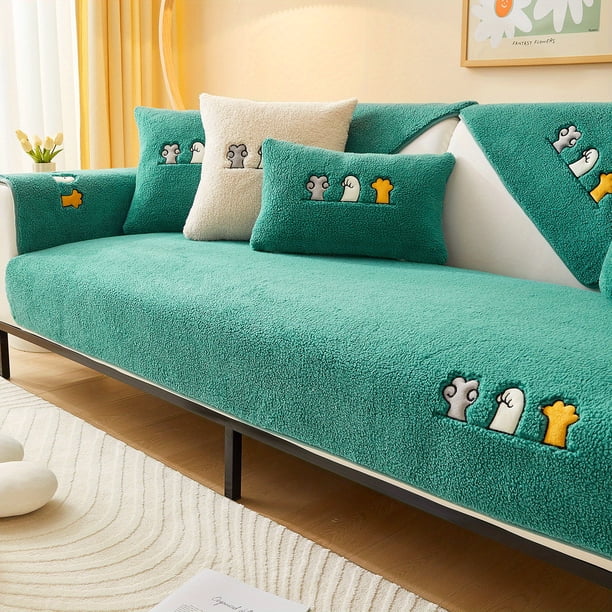 1pc Sherpa Sofa Slipcover, Dog Friendly Sofa Couch Cover, Plush Seat Cushion Protector, Fuzzy Non Slip Sofa Slipcover, Furniture Protector For Bedroom Office Living Room Home Decor