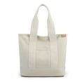 thumbnail image 4 of Canvas Shoulder Bag with Multiple Pockets, Large Capacity Tote Handbag for Women, Casual Portable Shopper for Work Travel Daily Use, Lightweight Summer Tote, White, 4 of 6