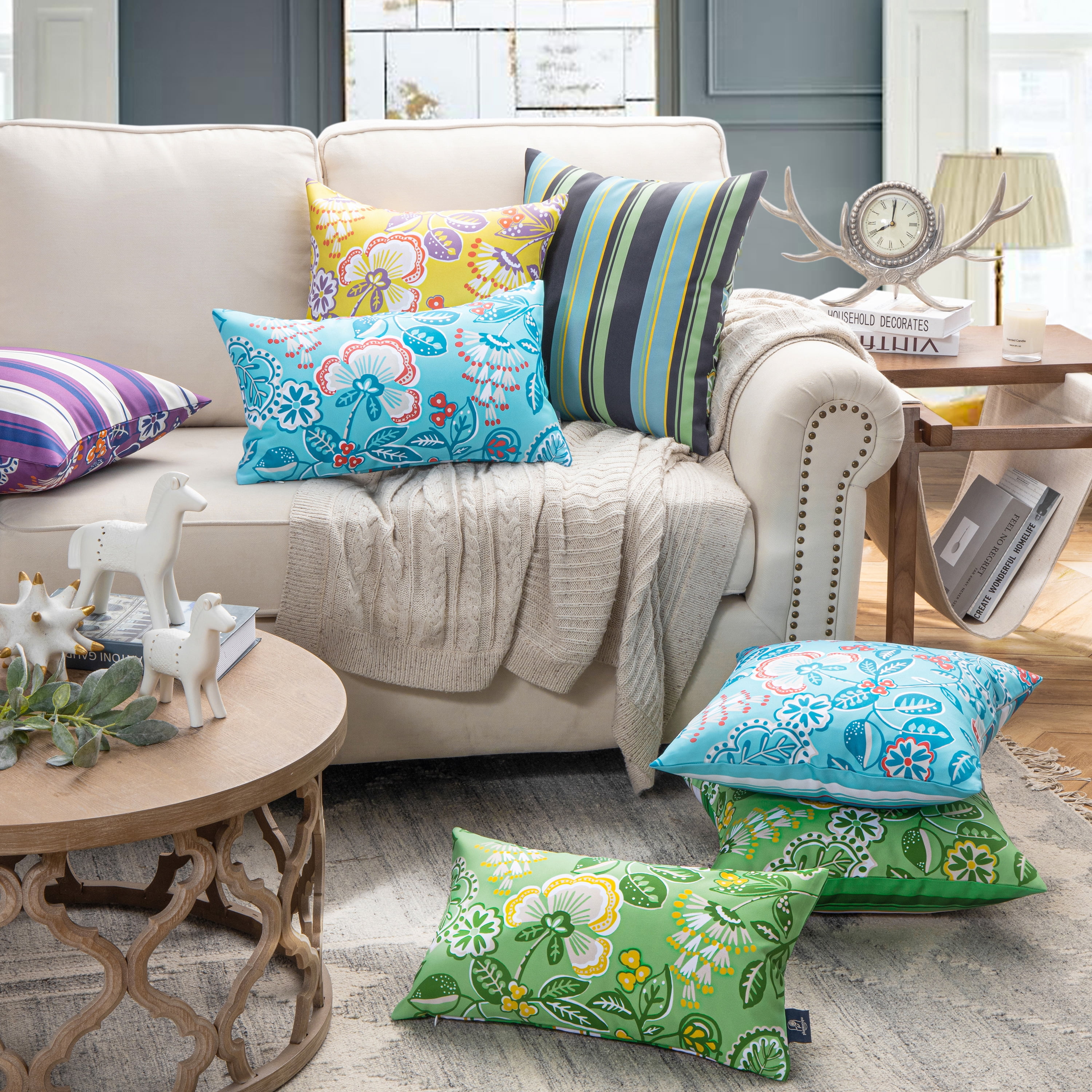 Turquoise pillows living room cheap