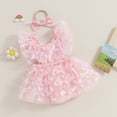 thumbnail image 2 of Bagilaanoe Newborn Baby Girl Rompers Dress 3D Butterfly Fly Sleeve Bodysuits + Headband 6M 12M 18M 24M Infant A-line Dresses, 2 of 7