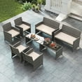 thumbnail image 2 of Gymax 8PCS Patio Outdoor Conversation Set w/Seat Cushions & Tempered Glass Tabletop Off White, 2 of 9
