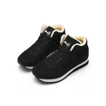 

SIMANLAN Mens Slip Resistant Ankle Boot Fuzzy Lace Up Casual Comfort Shoe Cold Weather Lightweight Flat Snow Boots Black 7