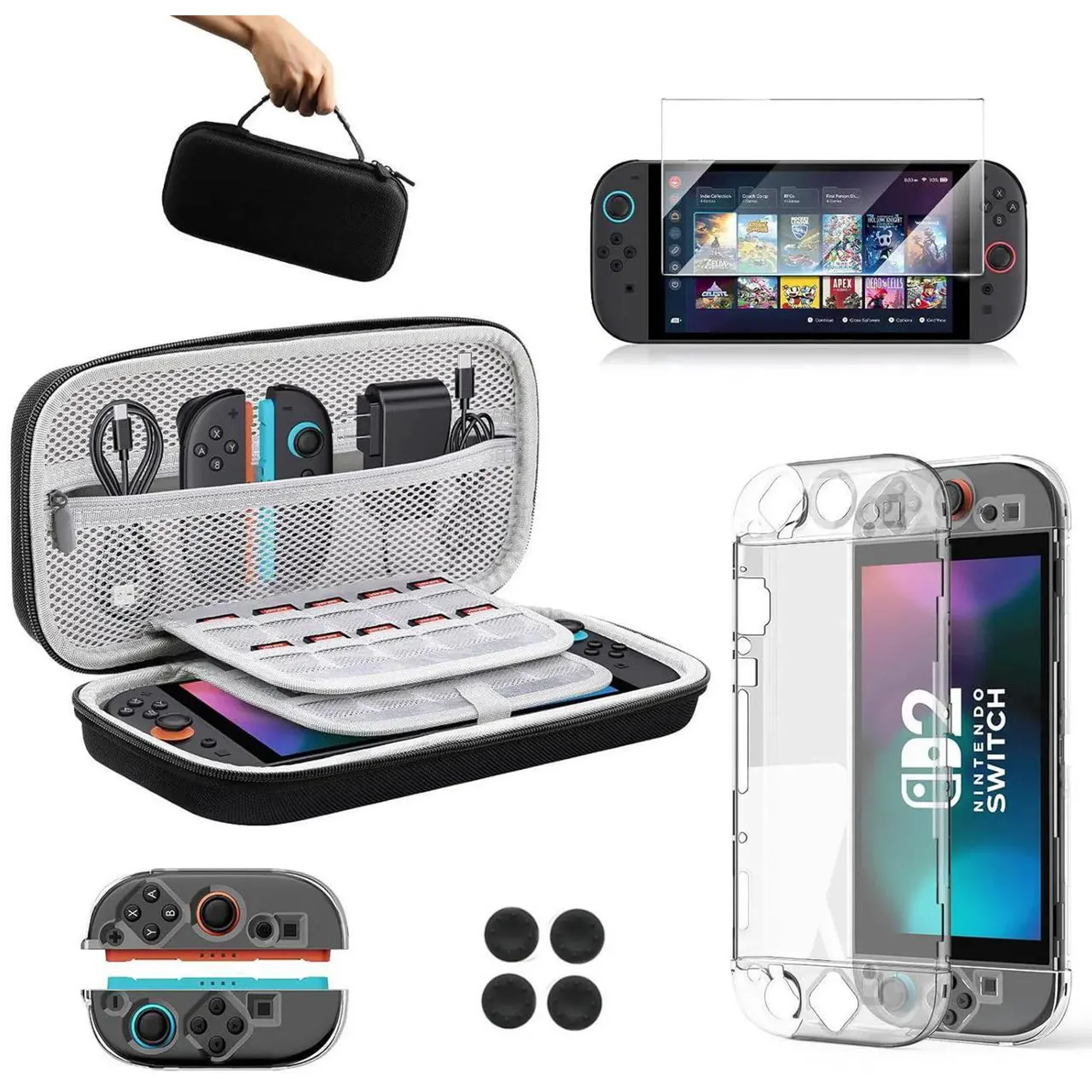 Accessories Bundle for Nintendo Switch 2 (2025), Gift Kit with Carrying Case, Dockable Protective Cover, HD Screen Protector, Silicone Anti-Slip Joy-Con Skins & More for Switch New Gen 2025